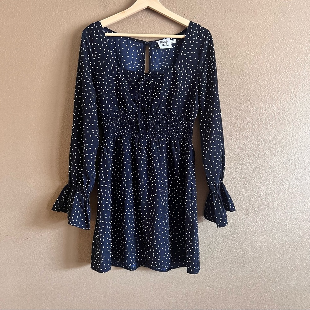 Princess Polly Navy Blue Polka Dot Mini Dress Size 8